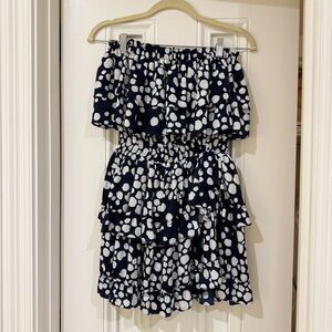 MISA Los Angeles Cocktail Dress Strapless Navy and White